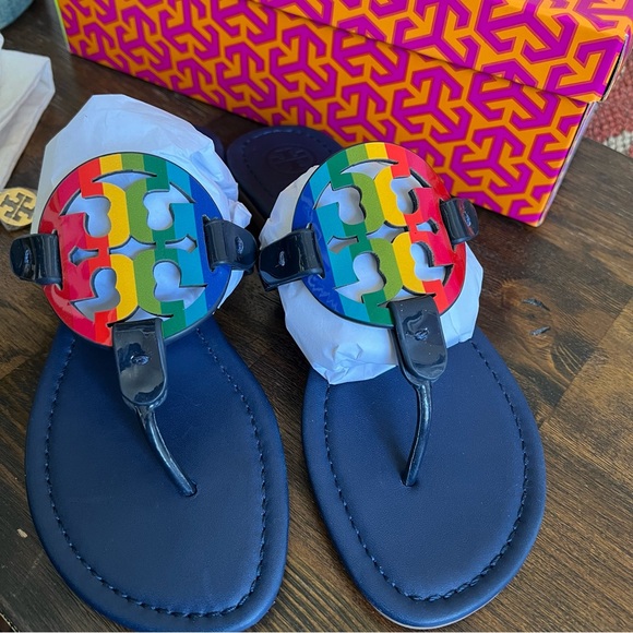 Tory Burch Rainbow Miller In Navy Leather US7 $228 - Picture 3 of 13